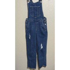 Divided‎ Womens Overalls Bibs SZ 4 Blue Denim H&M Adjustable Distressed Raw Hem